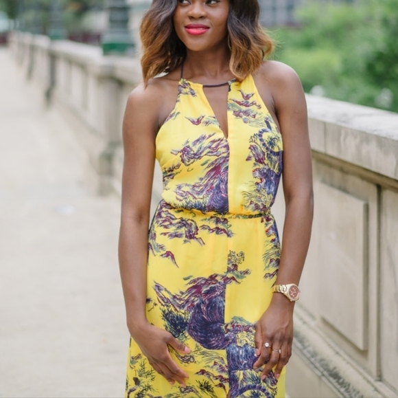 Guess Maxi Dress Yellow Purple Floral – Halter Backless Summer Dress – Size Smal - Picture 2 of 16